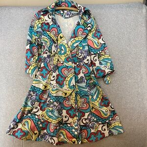 Lapis Size L Womens Funky Pattern Bold Colors Art To Wear Belted Long Coat